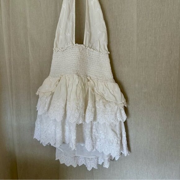LoveShackFancy Deanna White Cotton Halter Neck Dress Size L - Picture 11 of 11